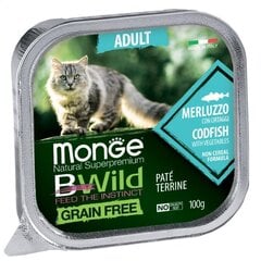 Monge BWild Cat Grain Free Adult жареный паштет для кошек с треской и овощами 100г цена и информация | Консервы для котов | 220.lv