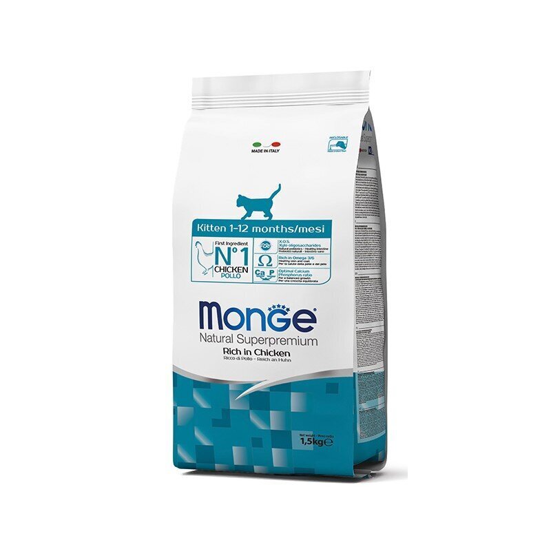 Monge Natural Superpremium pilnvērtīga barība kaķēniem no 1 līdz 12 mēnešiem. Ar svaigu vistu 0,4kg cena un informācija | Sausā barība kaķiem | 220.lv