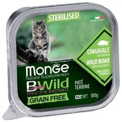 Monge BWild Cat Grain Free Adult sterilizētiem kaķiem, cepta pastēte ar Mežacūku un Dārzeņiem 100g cena un informācija | Konservi kaķiem | 220.lv