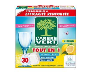 Trauku mazgājamās mašīnas tabletes ar citronu L'arbre Vert, 30gab. cena un informācija | Trauku mazgāšanas līdzekļi | 220.lv