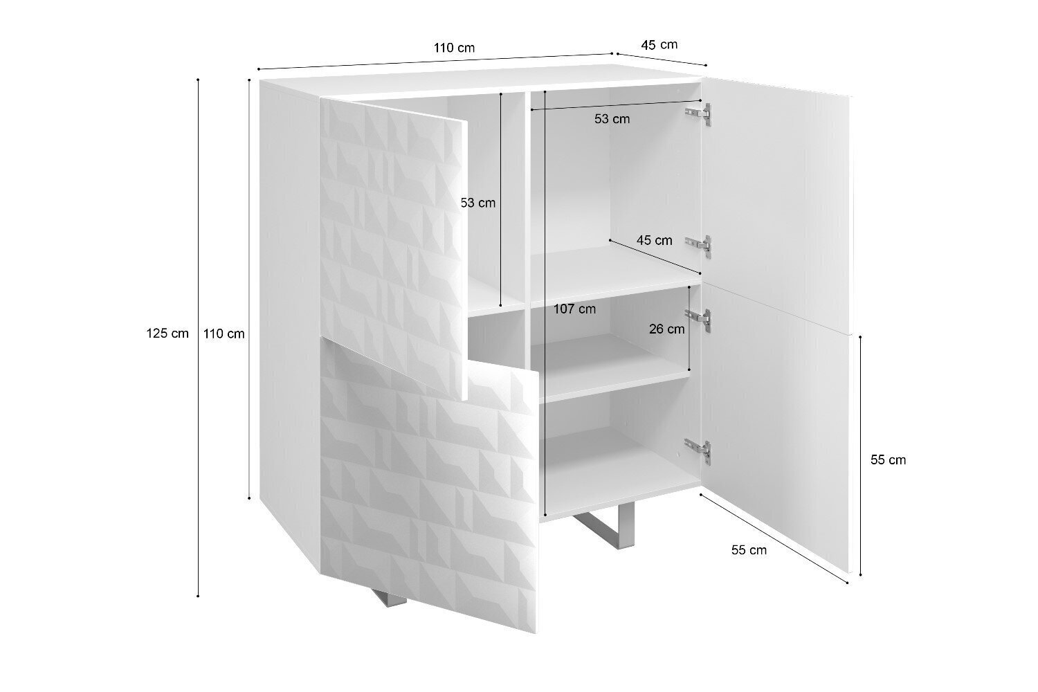 Kumode Selsey Balwin 110 cm, balta cena un informācija | Kumodes | 220.lv