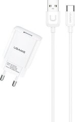 Usams T21 universāls tīkla lādētājs USB / 5V / 2.1A + USB-C vads 1M, balts cena un informācija | Lādētāji un adapteri | 220.lv