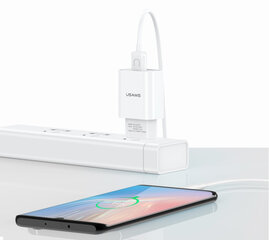 USAMS T21 USB 2A Travel Charger + Lightning Data Cable, White цена и информация | Зарядные устройства для телефонов | 220.lv