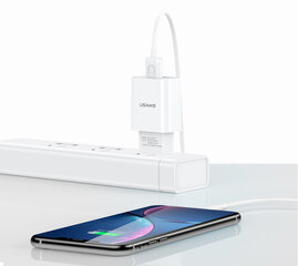 USAMS T21 USB 2A Travel Charger + Lightning Data Cable, White цена и информация | Зарядные устройства для телефонов | 220.lv