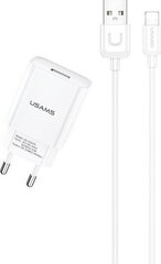 USAMS T21 USB 2A Travel Charger + Lightning Data Cable, White цена и информация | Зарядные устройства для телефонов | 220.lv