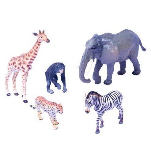Savvaļas dzīvnieku figūriņas №8 (žirafe, šimpanze, zilonis, leopards un zebra)