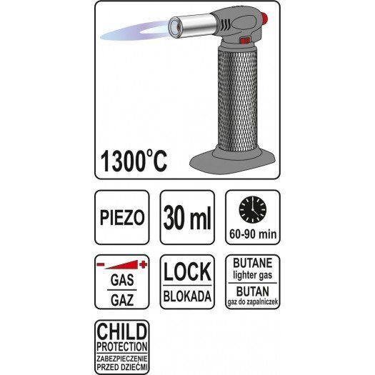 Gāzes deglis ar Piezo 1300°C Yato (YT-36700) cena un informācija | Rokas instrumenti | 220.lv