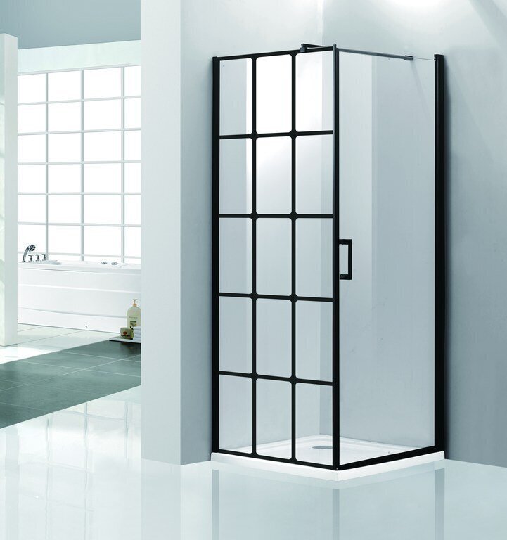 Dušas stūris Vento Palermo kvadrāts, 80x80x195, stikls 6mm Easy Clean, melnais profils, bez paliktņa цена и информация | Dušas kabīnes | 220.lv