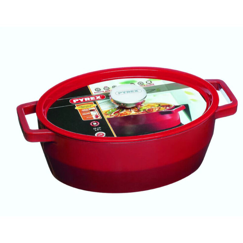 Pyrex SLOWCOOK čuguna katls 29cm. 3,8l ovāls, sarkans цена и информация | Katli, tvaika katli | 220.lv