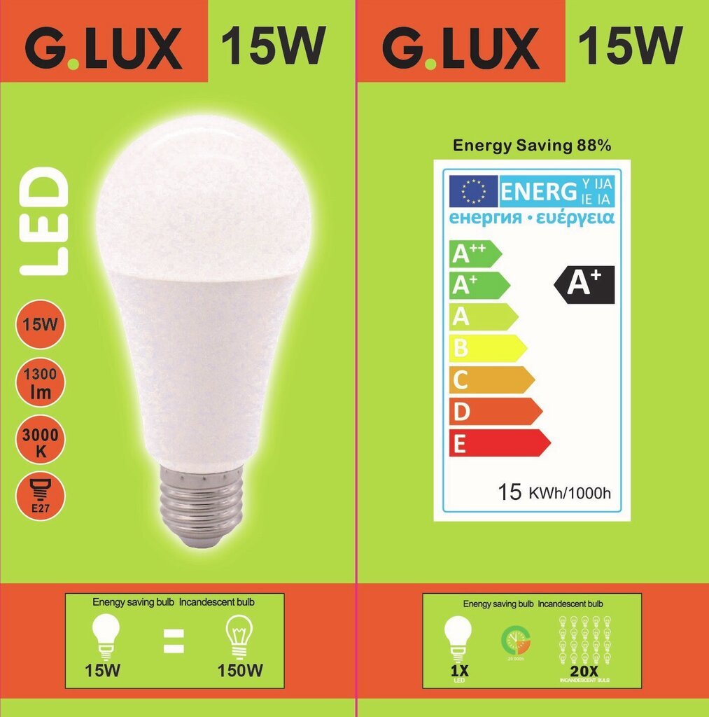 LED spuldzes 15W 10 gab. G.LUX GR-LED-A60-15W 3000K цена и информация | Spuldzes | 220.lv