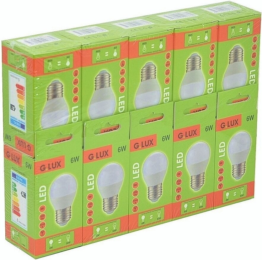 LED spuldzes G.LUX GR-LED-G45-E27-6W-3000K, 10 gab.. Iepakojums cena un informācija | Spuldzes | 220.lv