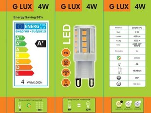 LED spuldzes G.LUX GR-LED-G9-4W 3000K, 10 gab.. цена и информация | Лампочки | 220.lv