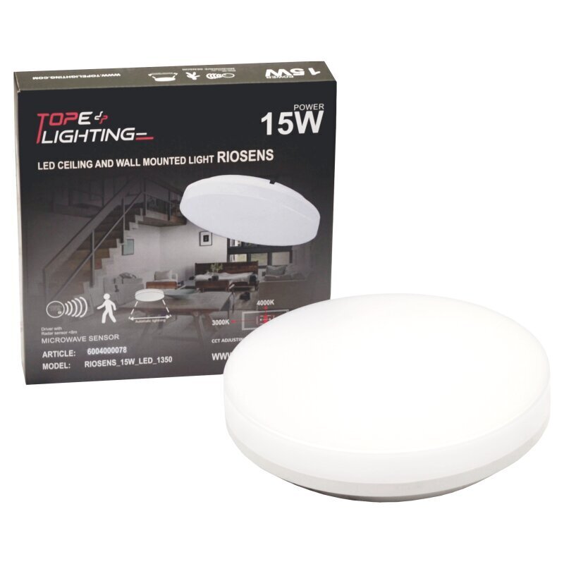 Plafonveida LED gaismeklis ar mikroviļnu sensoru "RIOSENS" 15W cena un informācija | Griestu lampas | 220.lv