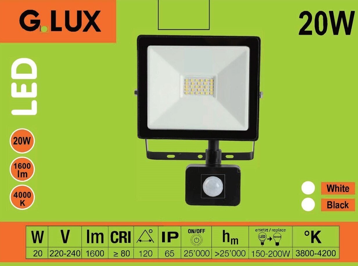 LED Ielas Prožektors ar kustības sensoru GR-LED-FL-20W-SENSOR Melns cena un informācija | Āra apgaismojums | 220.lv