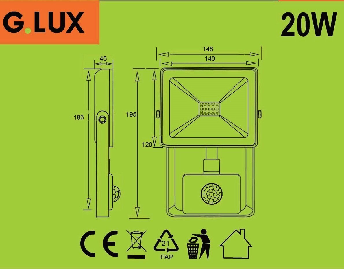 LED Ielas Prožektors ar kustības sensoru GR-LED-FL-20W-SENSOR Melns цена и информация | Āra apgaismojums | 220.lv