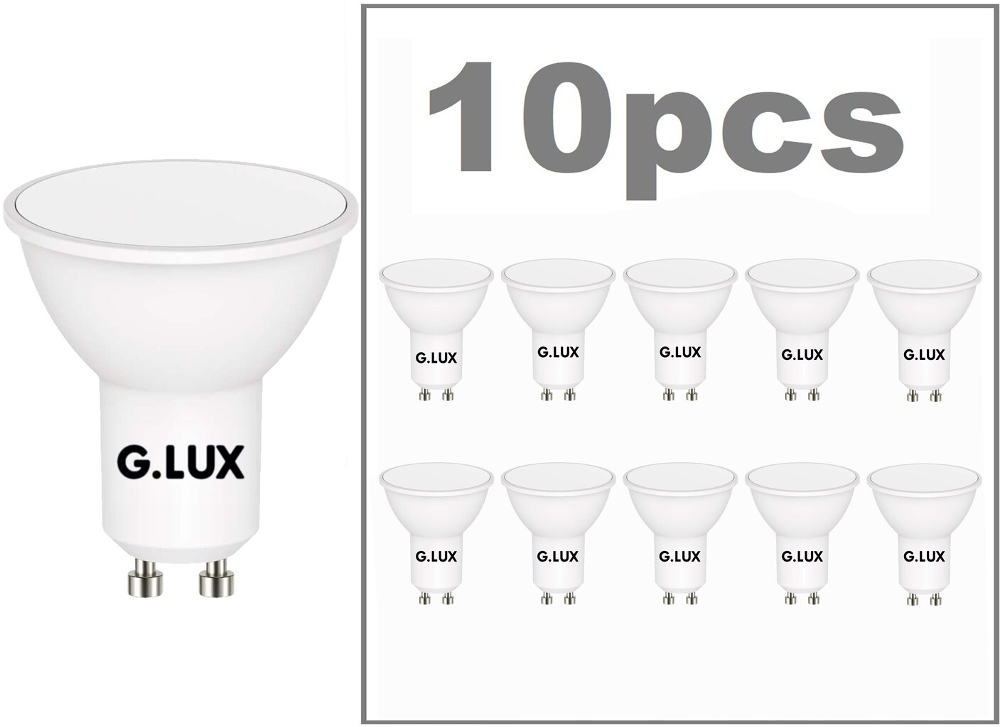 LED spuldzes G.LUX GR-LED-GU10-PA9-8W 3000K - 10 gab. Iepakojums цена и информация | Spuldzes | 220.lv