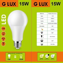 LED spuldzes G.LUX GR-LED-A60-15W 4000K, 10 gab.. Iepakojums цена и информация | Лампочки | 220.lv