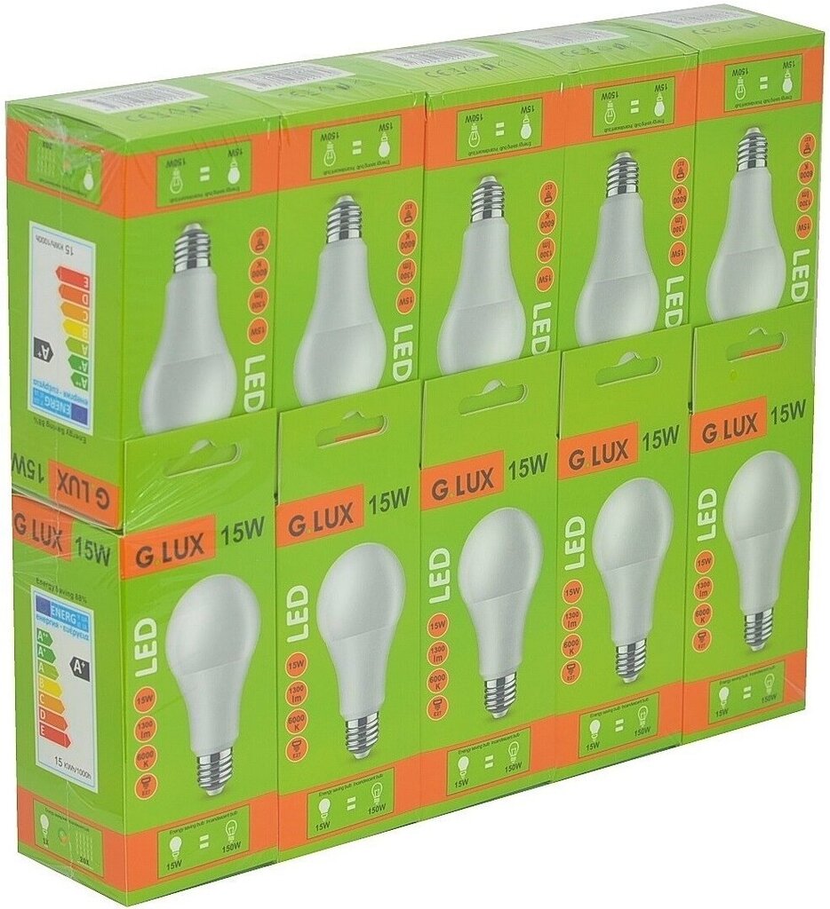 LED spuldzes G.LUX GR-LED-A60-15W 6000K, 10 gab.. Iepakojums cena un informācija | Spuldzes | 220.lv