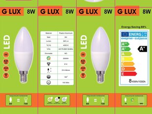LED spuldzes G.LUX GR-LED-C37-8W 4000K, 10 gab.. Iepakojums цена и информация | Лампочки | 220.lv