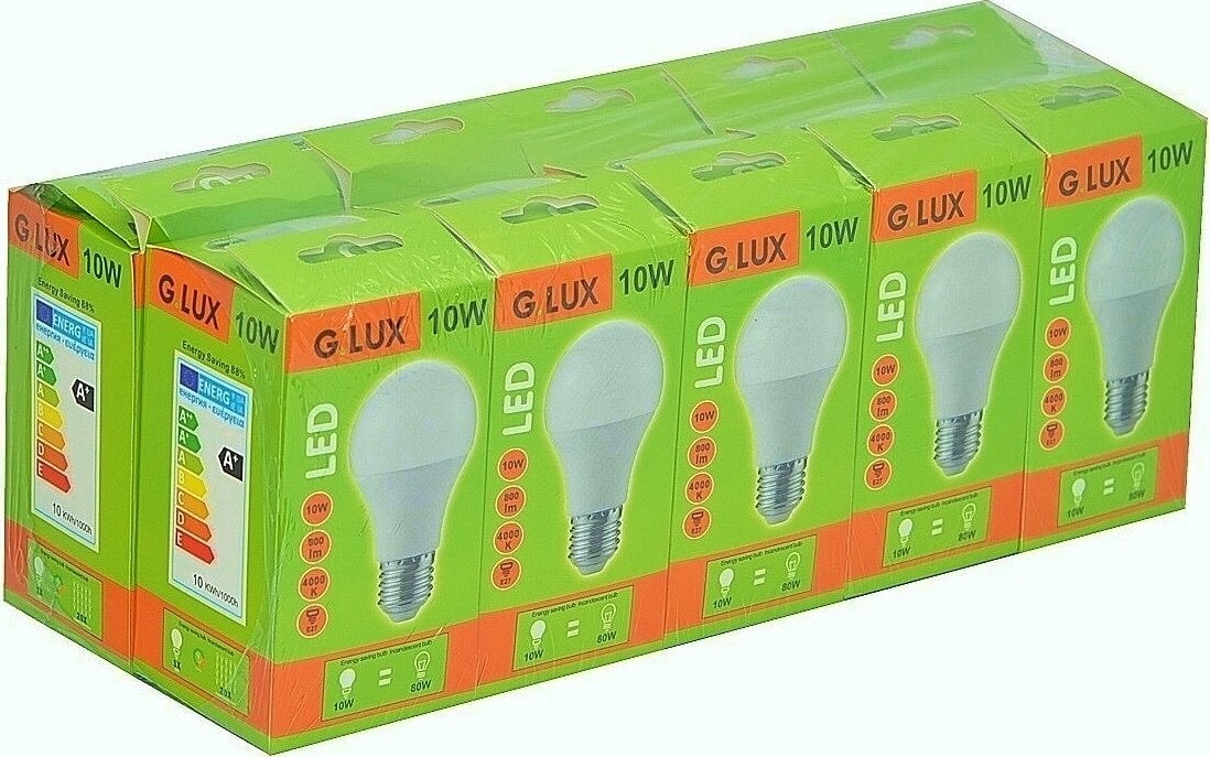 LED spuldzes G.LUX GR-LED-A60-10W 4000K, 10 gab.. Iepakojums цена и информация | Spuldzes | 220.lv