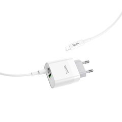 Сетевая зарядка HOCO C80A USB Quick Charge 3.0 + PD20W (3.1A) + Type-C-Lightning, белая цена и информация | Зарядные устройства для телефонов | 220.lv