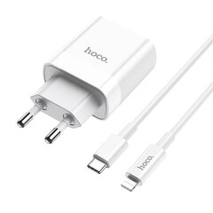 Сетевая зарядка HOCO C80A USB Quick Charge 3.0 + PD20W (3.1A) + Type-C-Lightning, белая цена и информация | Зарядные устройства для телефонов | 220.lv