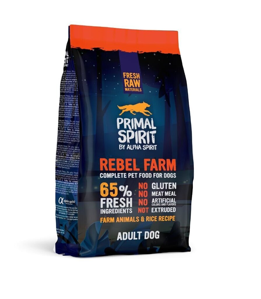 Primal Spirit mitra barība pieaugušiem suņiem Rebel Farm 1kg цена и информация | Sausā barība suņiem | 220.lv