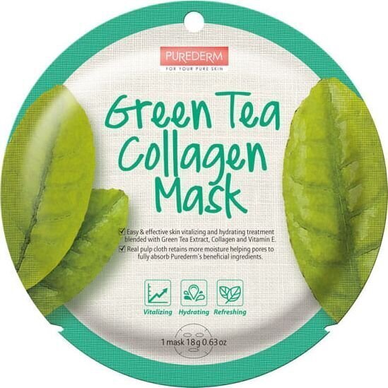 Loksnes sejas maska Purederm Green Tea 18 g cena un informācija | Sejas maskas, acu maskas | 220.lv