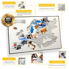 Foto kolāža ar rāmi - 60 fotogrāfijas - Eiropas karte 70x50cm - oriģināla dāvana ceļotājiem цена и информация | Карты мира | 220.lv