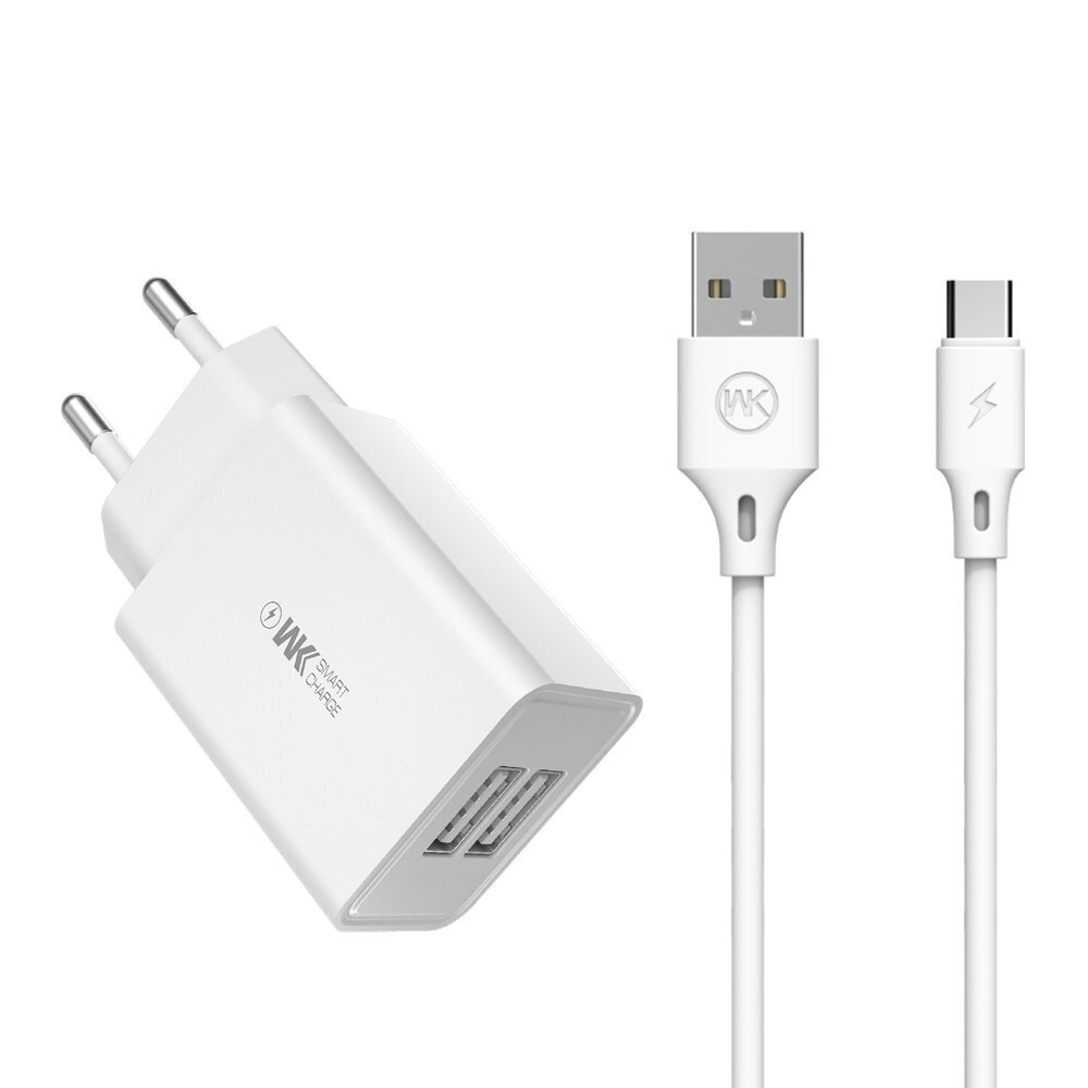 WK Design WP-U56 universāls tīkla lādētājs USB / 5V / 2.0A + USB-C vads 1M balts цена и информация | Lādētāji un adapteri | 220.lv