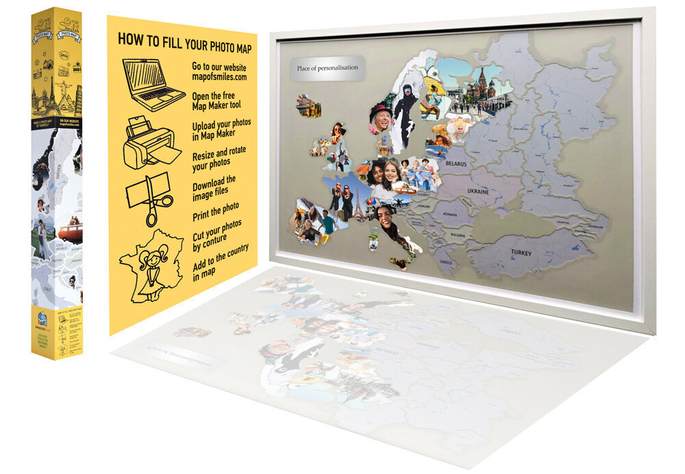 Foto kolāža no 60 fotogrāfijām - Eiropas ceļojumu karte 70x50cm - oriģināla dāvana ceļotājiem - DIY karte mājās цена и информация | Pasaules kartes | 220.lv