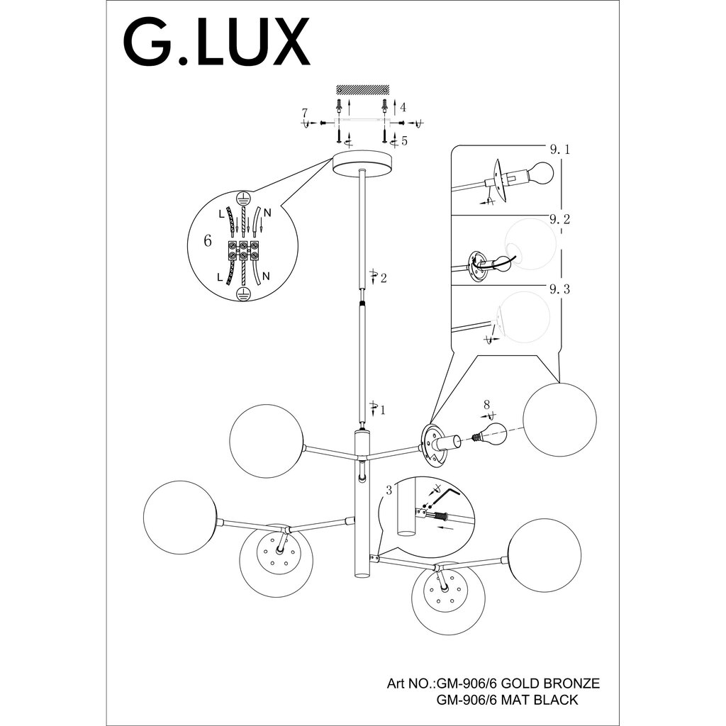 Piekāramā lampa G.LUX GM-906/6 gold bronze цена и информация | Griestu lampas | 220.lv