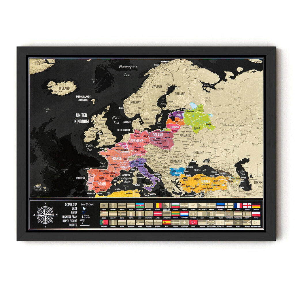 Dzēšama karte "Eiropas" ar rāmi цена и информация | Pasaules kartes | 220.lv