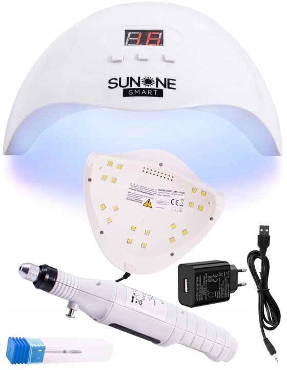 Gela nagu lakošanas komplekts S02: lampa SUNONE Smart 48W, balta + USB nagu frēze USB HC-338 + piederumi цена и информация | Pedikīra, manikīra piederumi | 220.lv