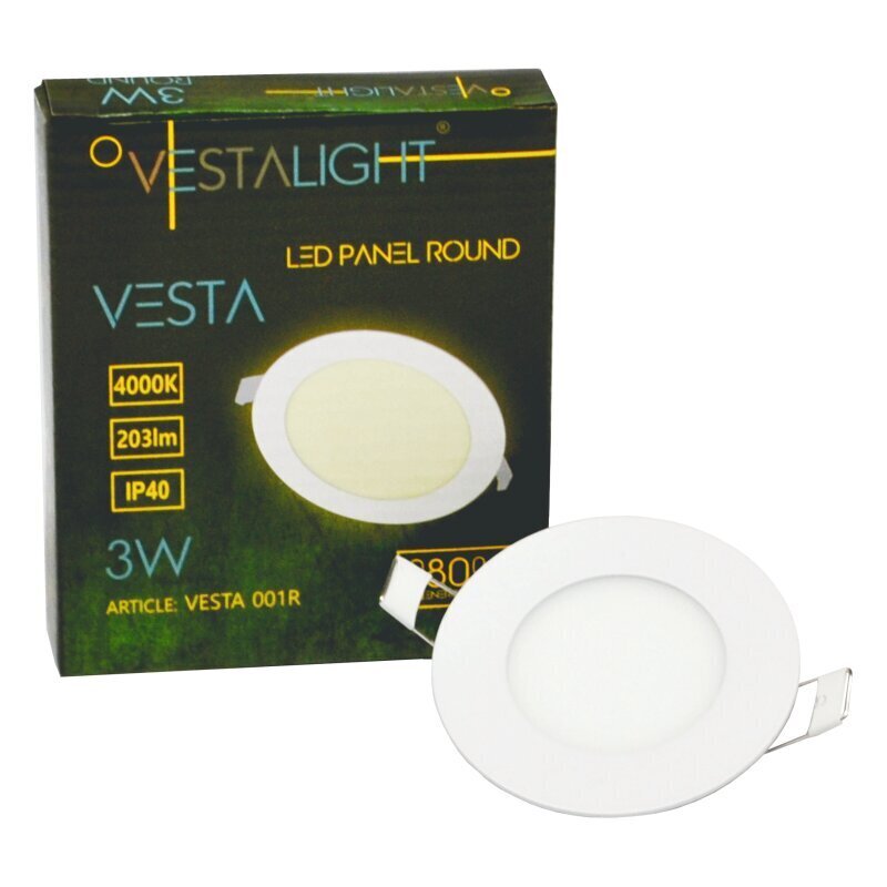 Iebūvējams apaļš LED panelis "VESTA" 3W cena un informācija | Iebūvējamās lampas, LED paneļi | 220.lv