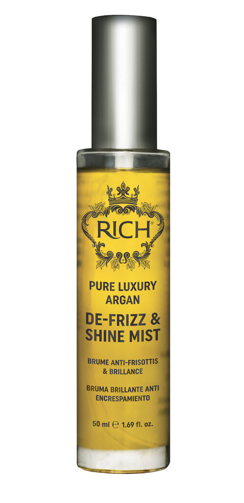 Matu sprejs spīdumam un pret pūkošanos, RICH Argan De-frizz & Shine Mist 50 ml cena un informācija | Matu uzlabošanai | 220.lv