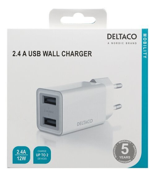 Deltaco USB-AC174, 2x USB-A, 2.4 A цена и информация | Lādētāji un adapteri | 220.lv