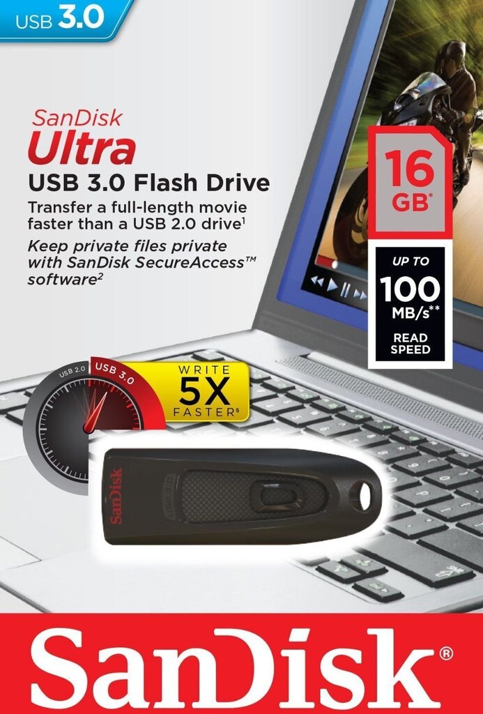 Zibatmiņa SanDisk 16GB USB3.0 Flash Drive Ultra cena un informācija | USB Atmiņas kartes | 220.lv