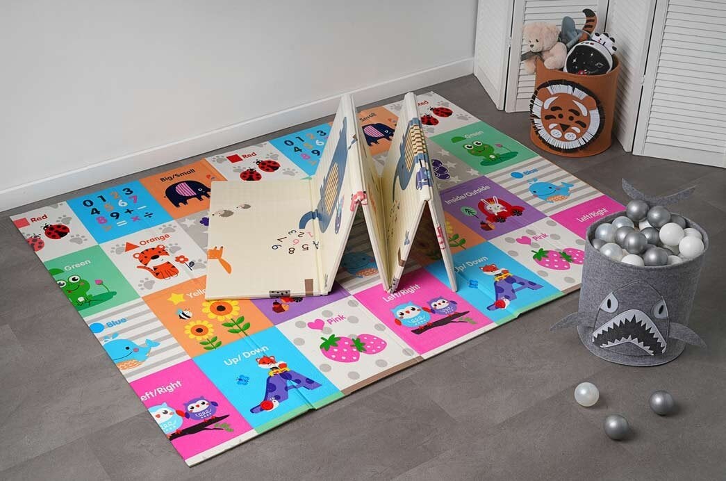 Izglītojošs divpusējs spēļu paklājs, dzīvnieki, 150x200 cm cena un informācija | Attīstošie paklājiņi | 220.lv