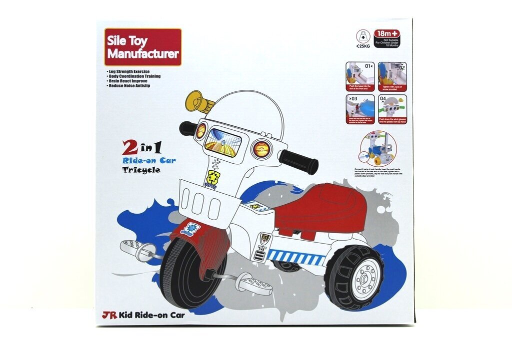 Trīsritenis-motocikls JR-907, zils/balts cena un informācija | Rotaļlietas zīdaiņiem | 220.lv