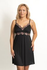 Ночная рубашка 3410 Inga в черный цвете с цветочной вышивкой цена и информация | Женские пижамы, ночнушки | 220.lv
