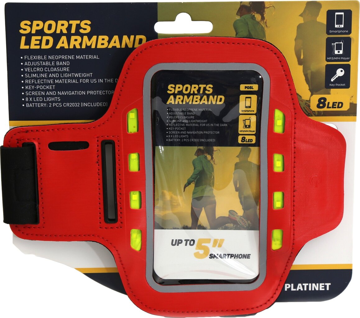 Platinet Sports LED Armband Red цена и информация | Fitnesa aproces | 220.lv