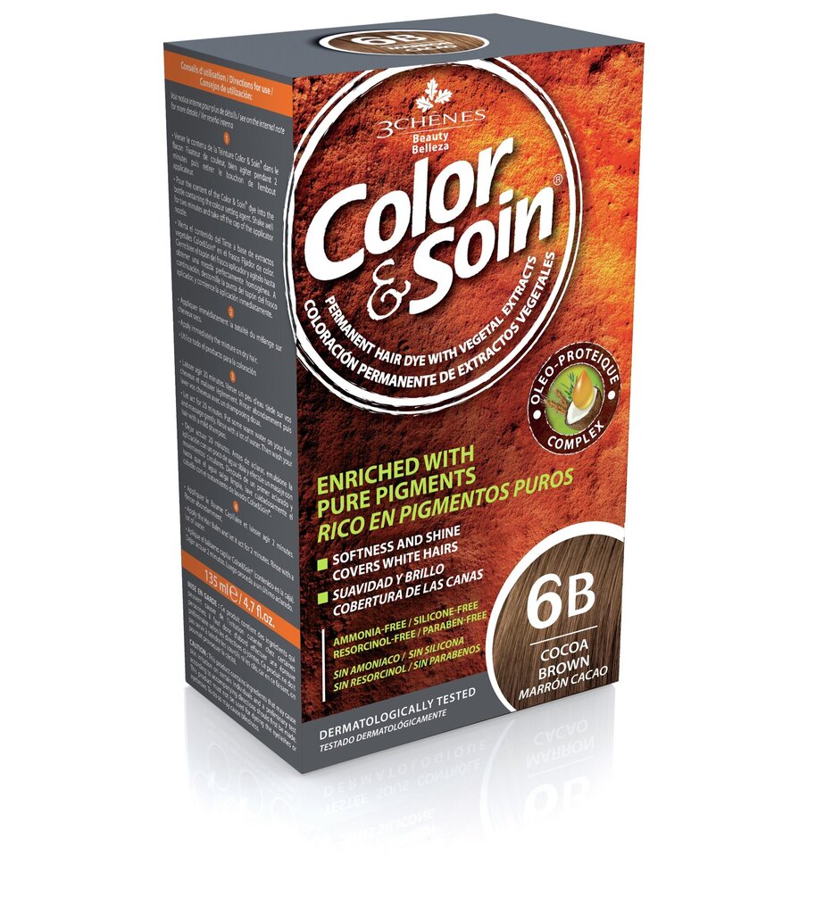 Noturīga matu krāsa bez agresīvām vielām Color&Soin Nr.6B, kakao brūna krāsa, 135ml цена и информация | Matu krāsas | 220.lv