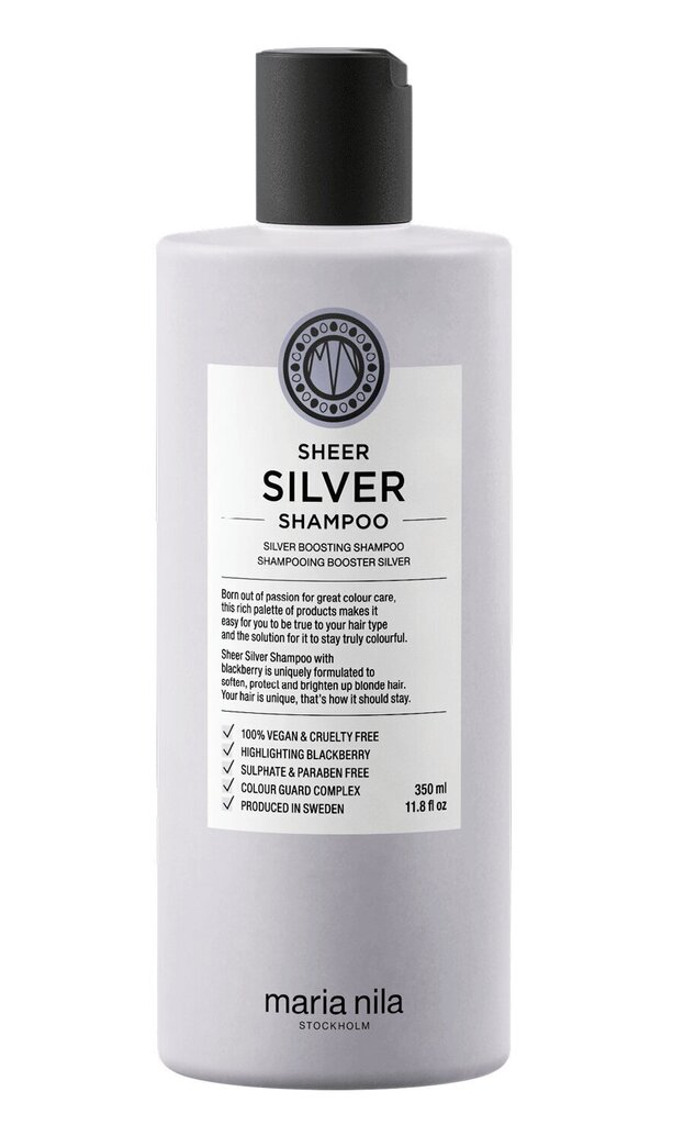 Dzeltenu toņu neitralizējošs šampūns gaišiem matiem Maria Nila Sheer Silver, 350 ml цена и информация | Šampūni | 220.lv