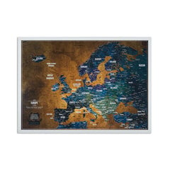 Eiropas karte ar tapām Bonusa 100 tapas, Piedzīvojumu karte ar rāmi, [Korķa karte] Personalizētas karte ar oriģinālām krāsām, Izgatavotas ES, 53x3x43 cm, Karte ir gatava lietošanai cena un informācija | Pasaules kartes | 220.lv