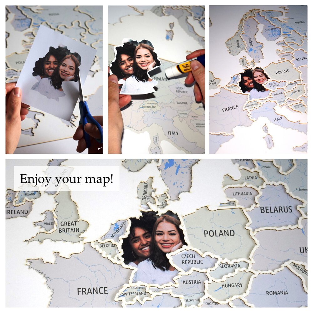 Foto kolāža - 60 fotogrāfijas - Eiropas karte 70x50cm - Oriģināla dāvana ceļotājiem цена и информация | Pasaules kartes | 220.lv