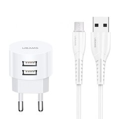 Usams US-T20 Komplekts 2in1 Apaļas formas & Kompakts Ātrs 2.1 USB tīkla lādētājs + USB uz Lightning 1m Kabelis Balta cena un informācija | Lādētāji un adapteri | 220.lv