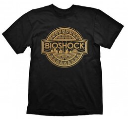 T-Shirt Bioshock Golden Logo, Black Size XL cena un informācija | Datorspēļu suvenīri | 220.lv