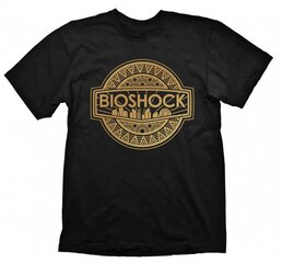 T-Shirt Bioshock Golden Logo, Black Size M cena un informācija | Datorspēļu suvenīri | 220.lv