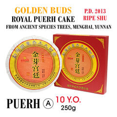 Golden Buds Royal Puerh Cake (Ripe, Shu) 10.Y.O., 2013 - Zelta Tipšu (pumpuru) Karaliskā Pu-erh tēja plācenis, 250g цена и информация | Чай | 220.lv